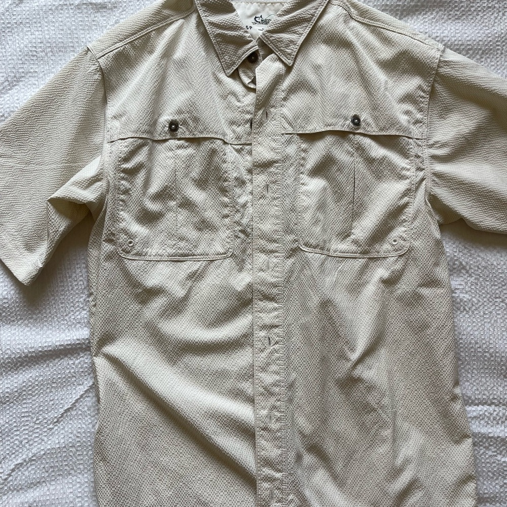 Beige Short Sleeve Button-Up Shirt